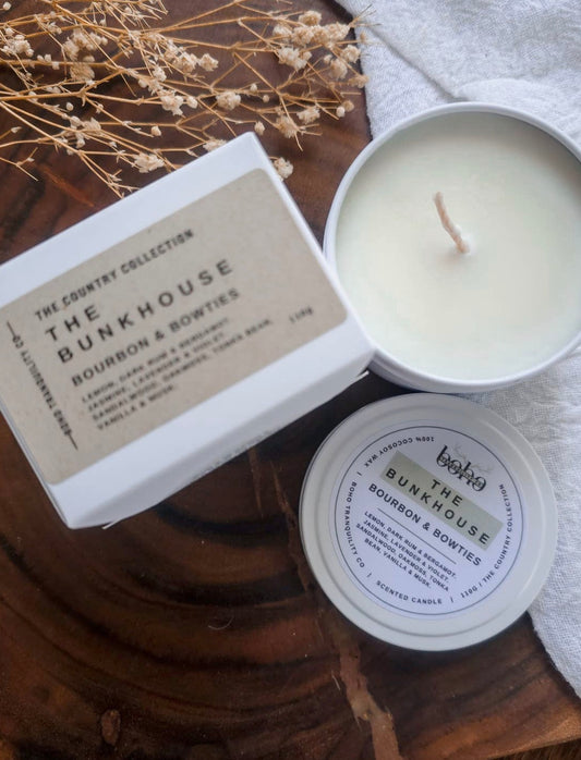 The Bunkhouse-Bourbon & Bowties Mini Tin Candle